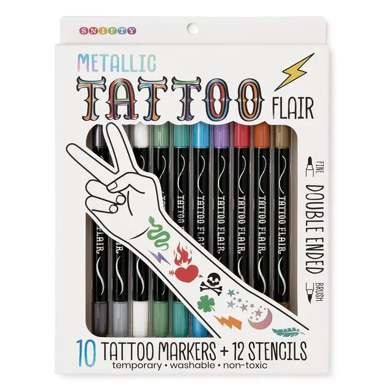 SNIFTY Metallic Tattoo Flair Tattoo Markers + Stencils