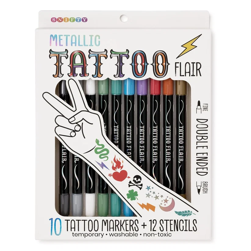 Metallic Tattoo Flair Tattoo Markers + Stencils