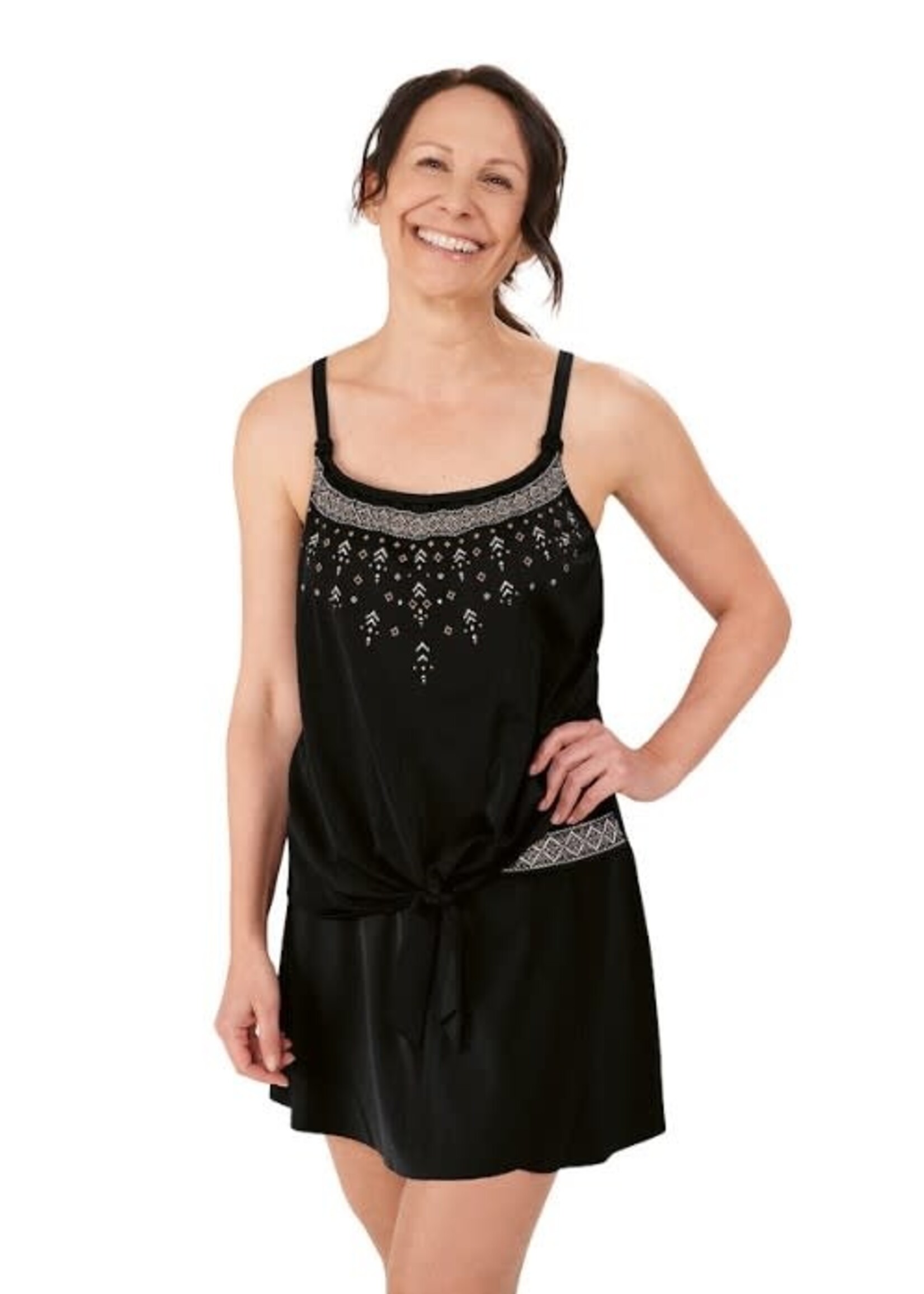 Mastectomy Swim Top 'Mykonos Blouson Tankini Top' Black/White