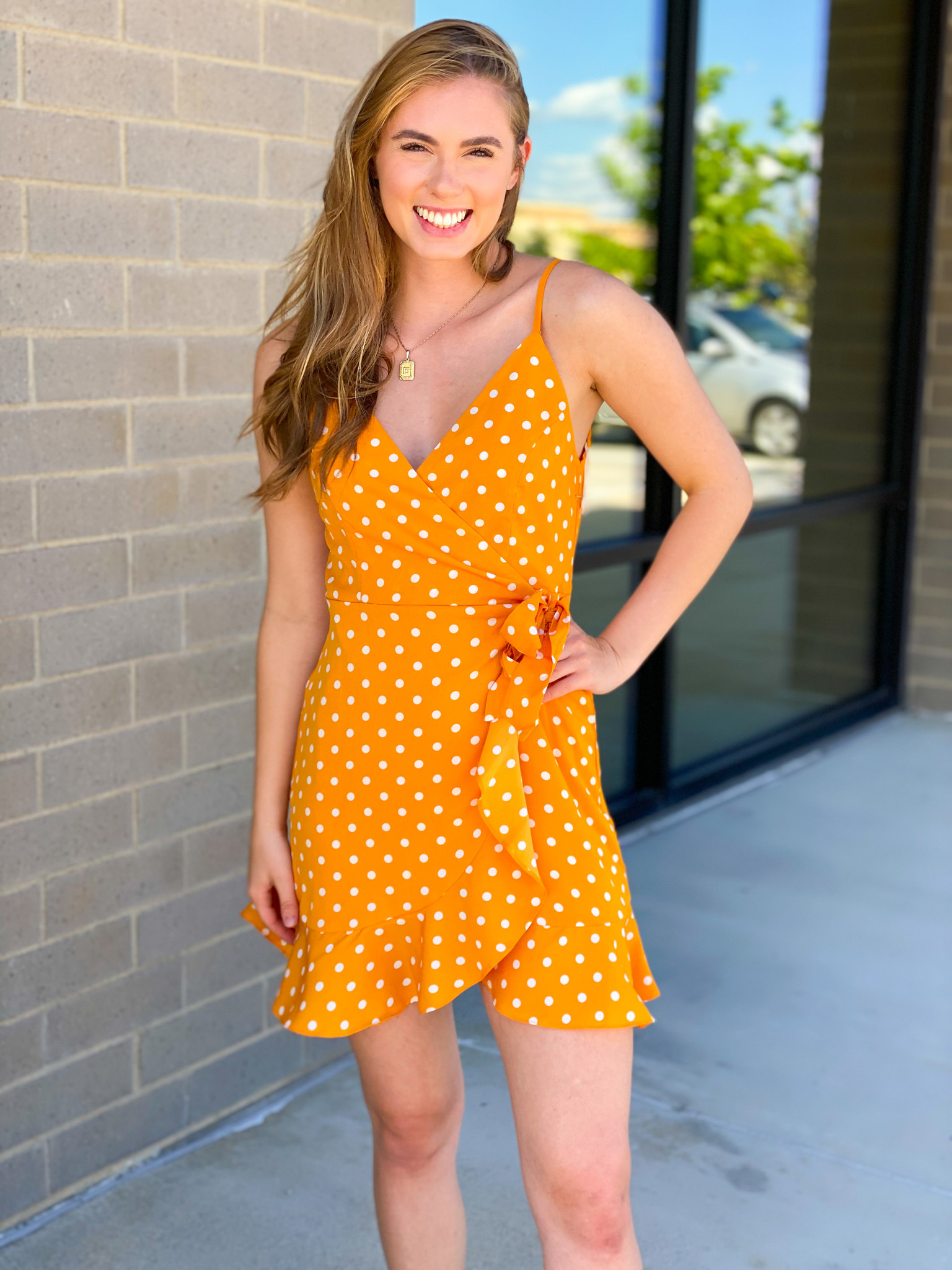 yellow polka dot wrap dress