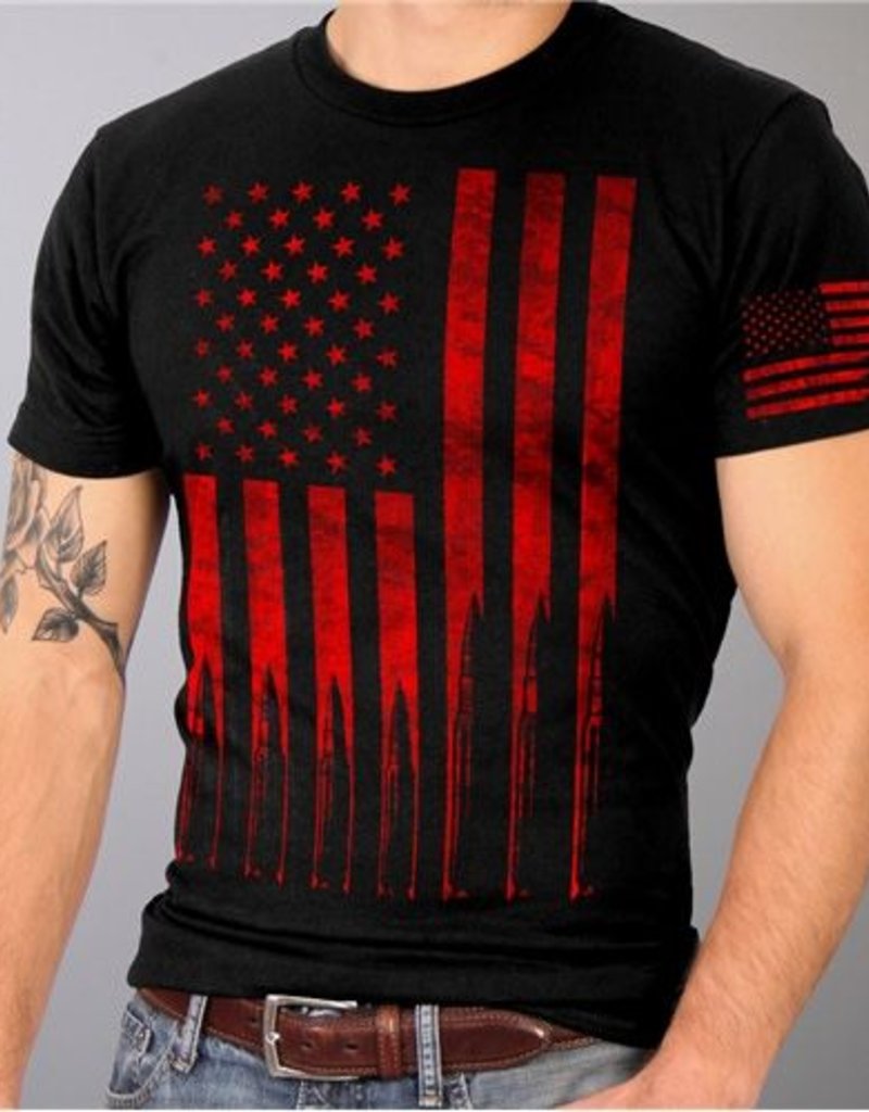 Red American Flag With Bullets T Shirt Black Midtown Military Red American Flag With Bullets T Shirt Black