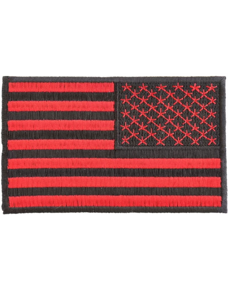 Embroidered Reversed American Flag Red On Black 4 Wide X 2 5