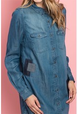 Denim Tunic Top with Patch Detail