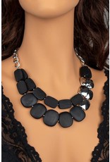 Size: 18" + 3" Ext Wood Beads: 0.7 X 1.0" - 1.0" X 1.2" Two Row Faceted Wood Bead And Metal Bead Statement Necklace