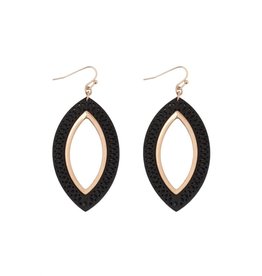 Black and Gold Marquise Wood Filigree Earrings