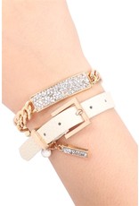 Riah Fashion Convertible Rhinestone Charm Bracelet/Choker Color: Ivory/Silver