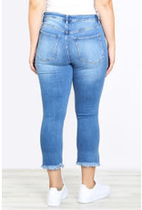 Slim Fit Distressed Raw Hem Cropped Denim Jeans