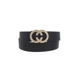 Faux Leather Belt with Rhinestone Buckle - Plus