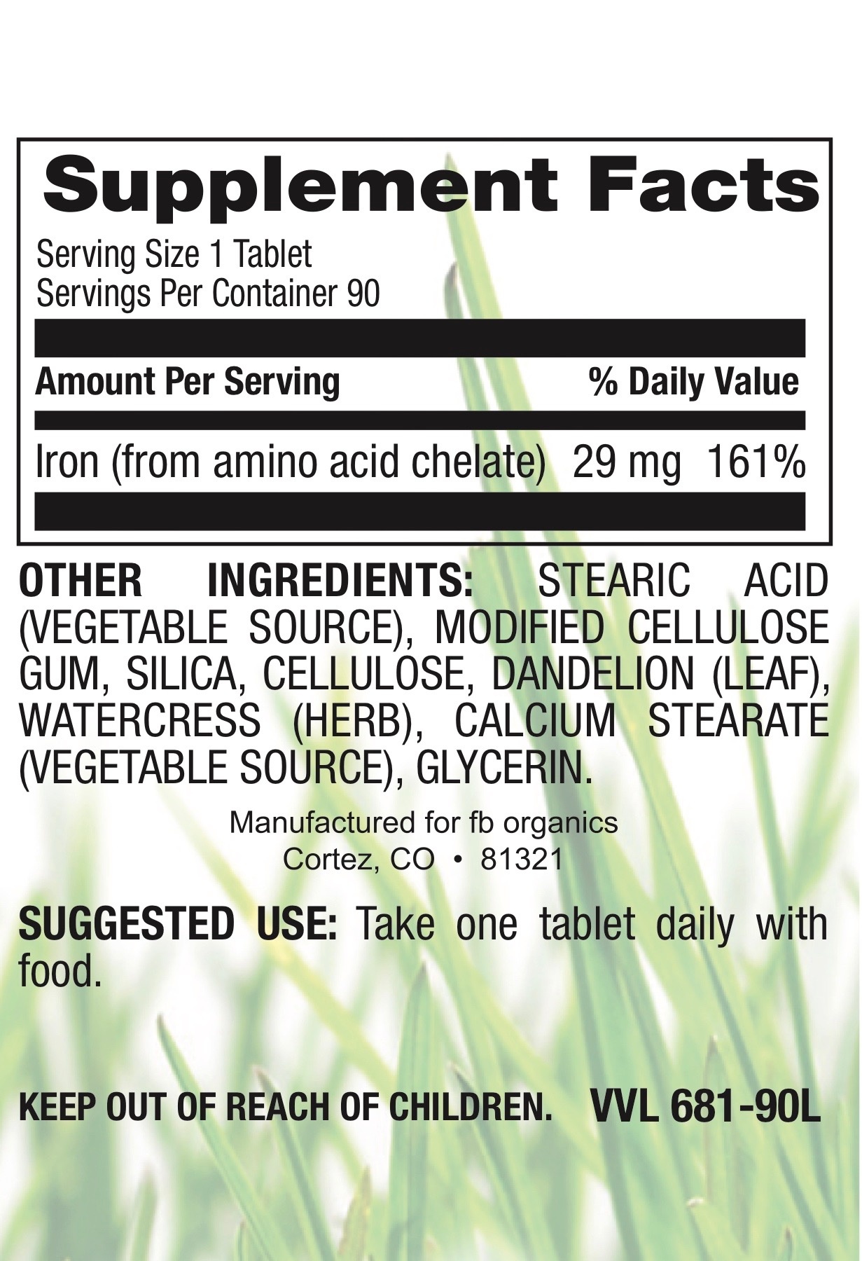 iron supplement label