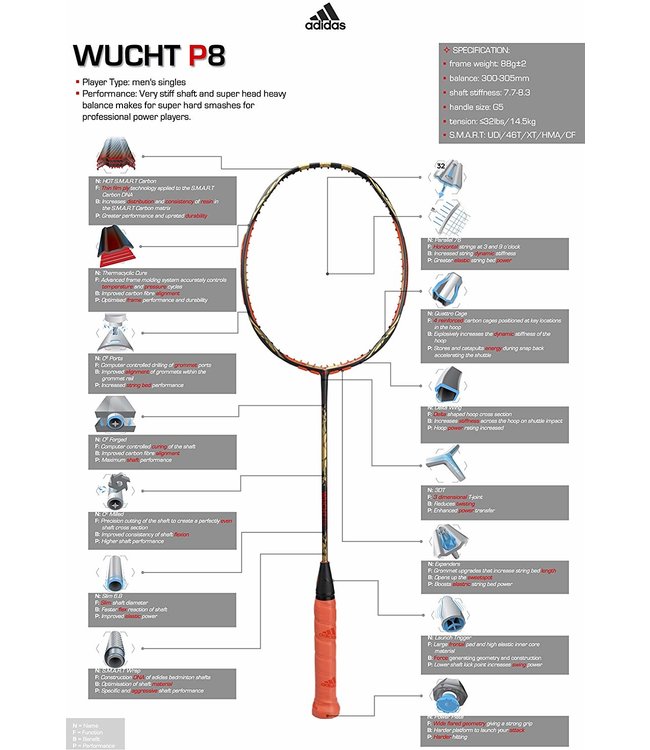 adidas Wucht P8 Badminton Racket @ Lowest Price