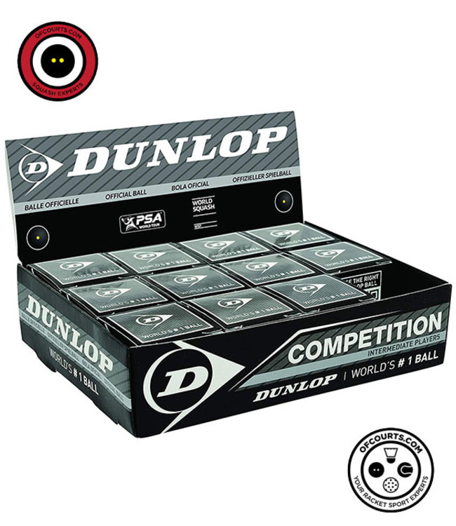 Dunlop Competition Single Yellow Dot Squash Ball (Box of 12)