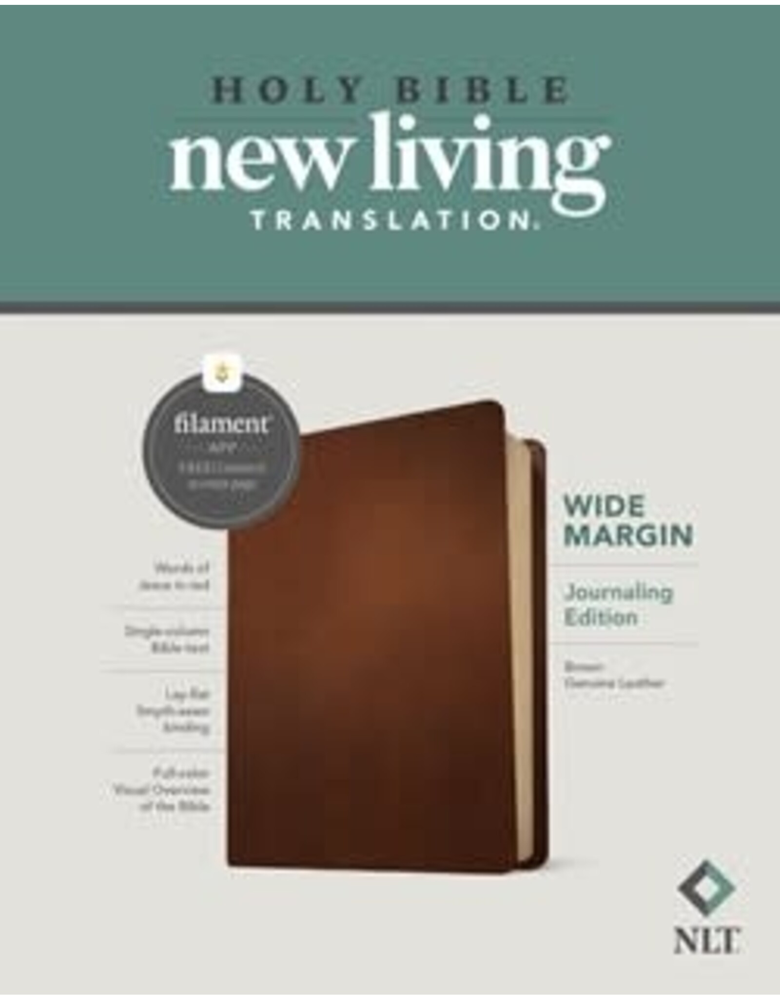 NLT Wide Margin Bible, Genuine Leather, Brown