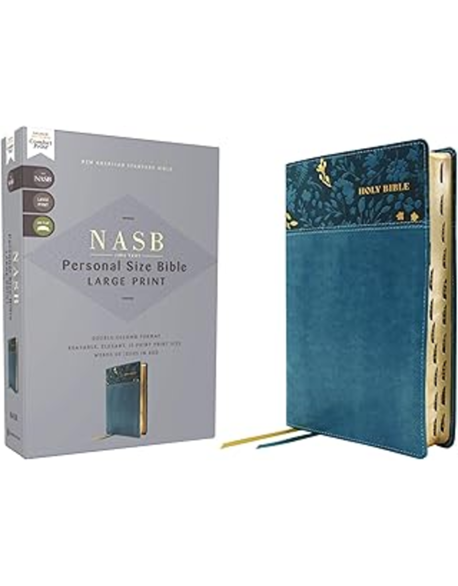 NASB, Thinline Bible, Large Print, Red Letter Edition, 1995 Text, Comfort Print, Leathersoft Blue, Thumb Index