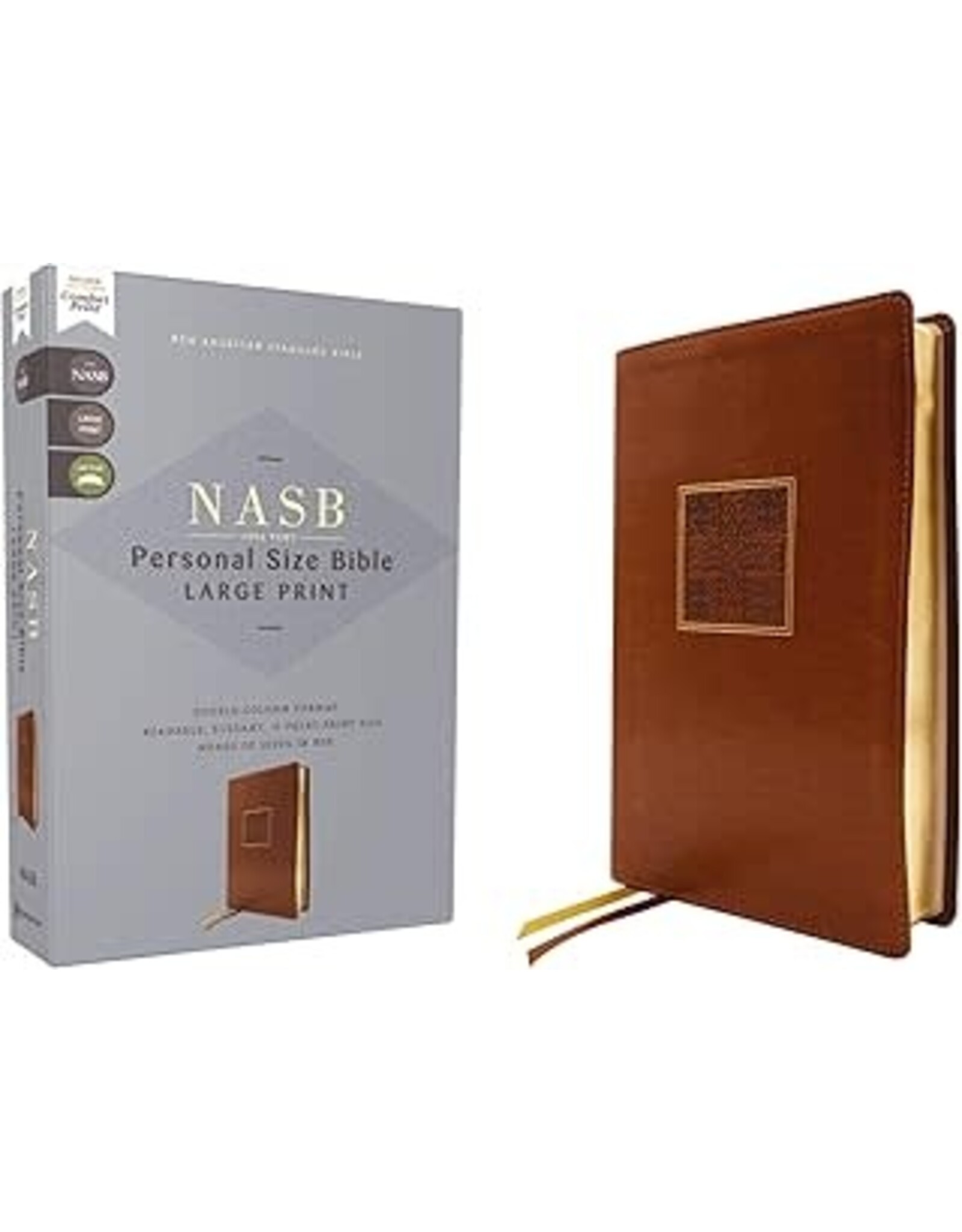 NASB, Thinline Bible, Large Print, Red Letter Edition, 1995 Text, Comfort Print, Leathersoft Brown Cross