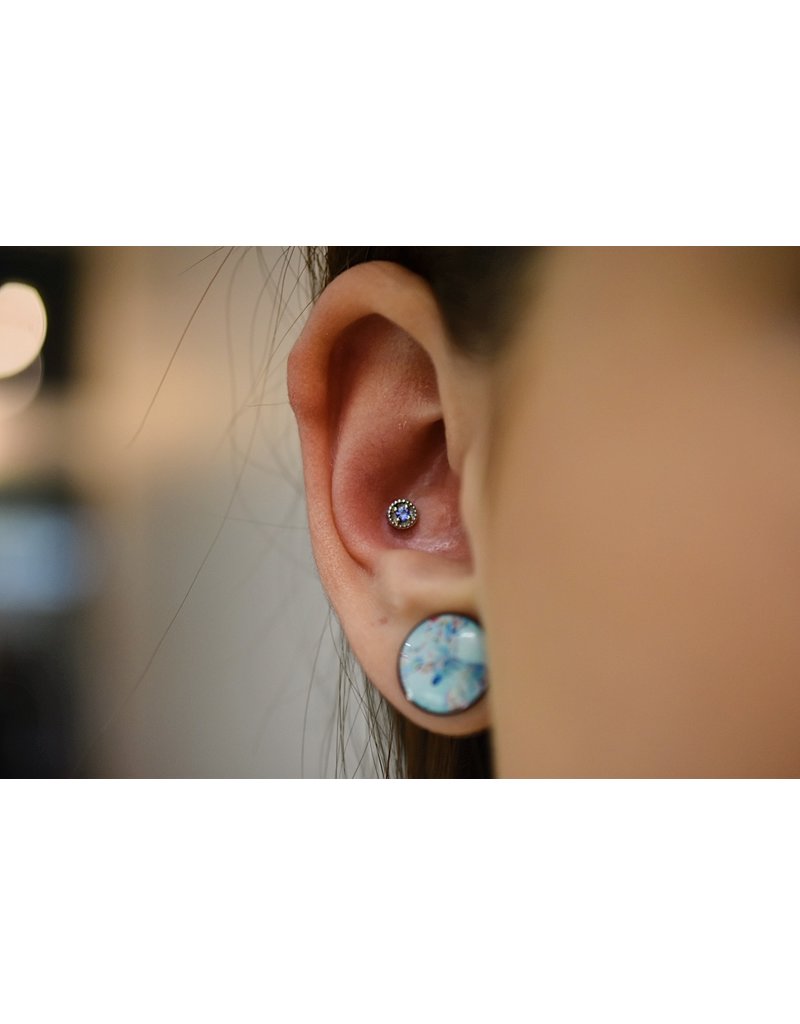 BVLA Round Harlequin with Genuine VS Diamond in 14k Rose Gold 16g Threaded End by BVLA!