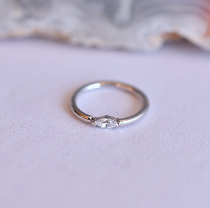 18g Fixed Marquise Seam Rings with CZ in 14k Gold by BVLA