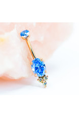 BVLA 14g 7/16 Oval With Tri-Prong Accent Navel Curve 14k Rose Gold Arctic Blue & Mercury Mist Topaz