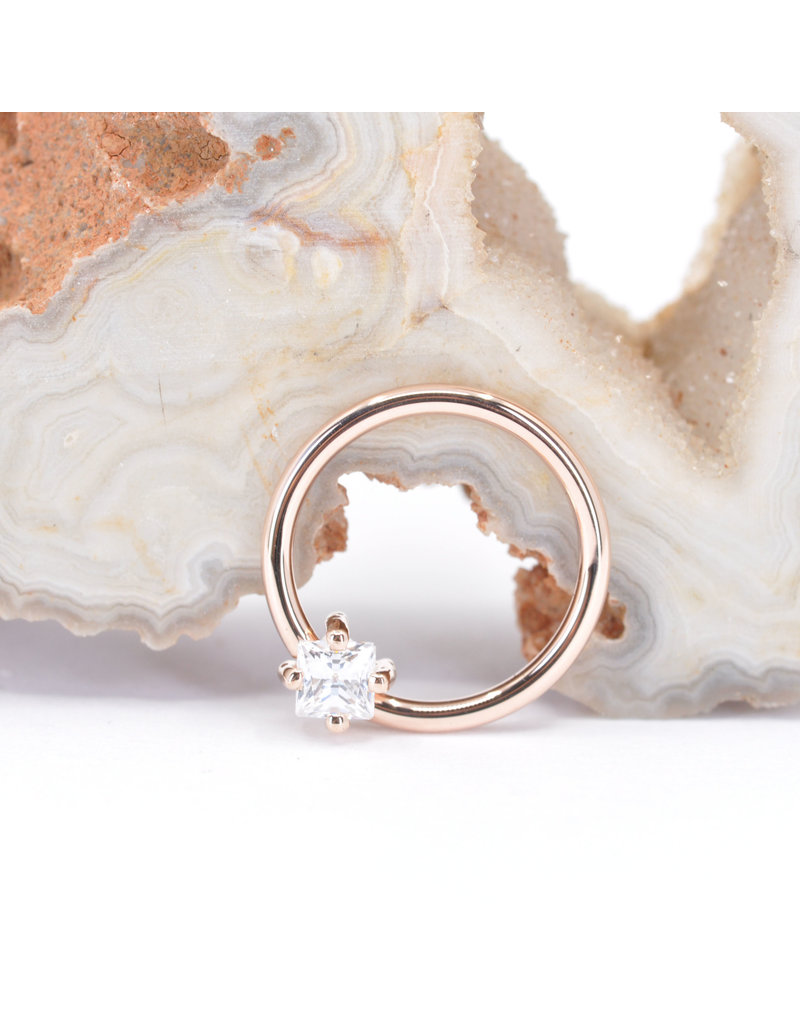 BVLA 16g Fixed Prong Seam Rings with 3mm Princess Cut CZ in 14k Rose Gold by BVLA!
