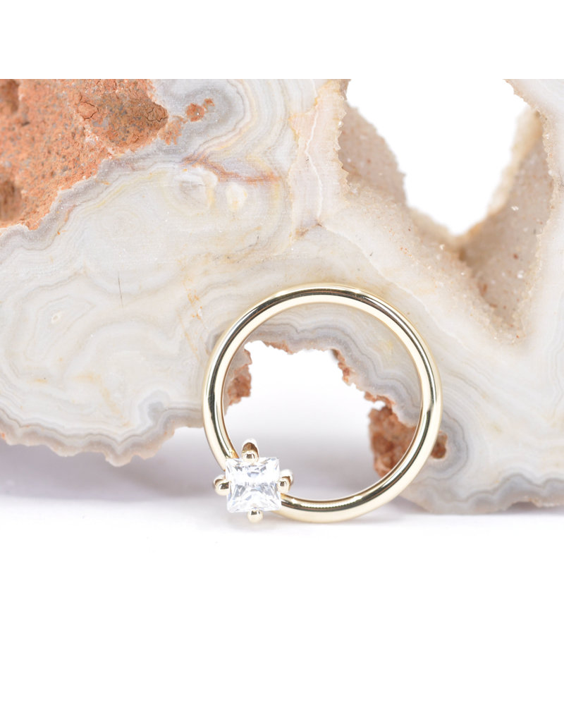 BVLA 16g Fixed Prong Seam Rings with 3mm Princess Cut CZ in 14k Yellow Gold by BVLA!