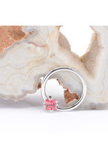 BVLA 16g 7/16" Fixed Prong Seam Ring with 3mm Princess Cut Padparadscha Sapphire in 14k White Gold