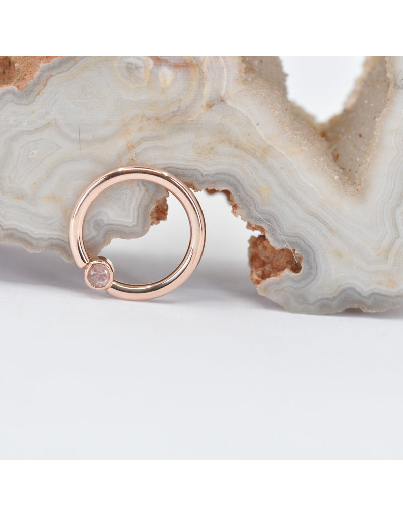 BVLA 16g 5/16" Fixed Bezel Seam Ring with 2mm Faceted Oregon Sunstone in 14k Rose Gold