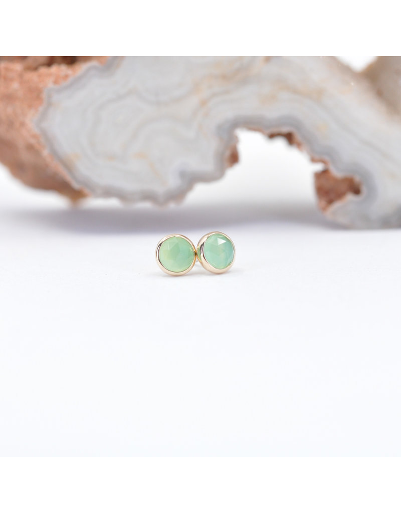 BVLA 3mm Cup with Rose Cut Chrysoprase in 14k Yellow Gold Threadless Ends