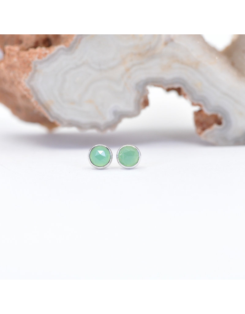 BVLA 3mm Cup with Rose Cut Chrysoprase in 14k White Gold Threadless Ends