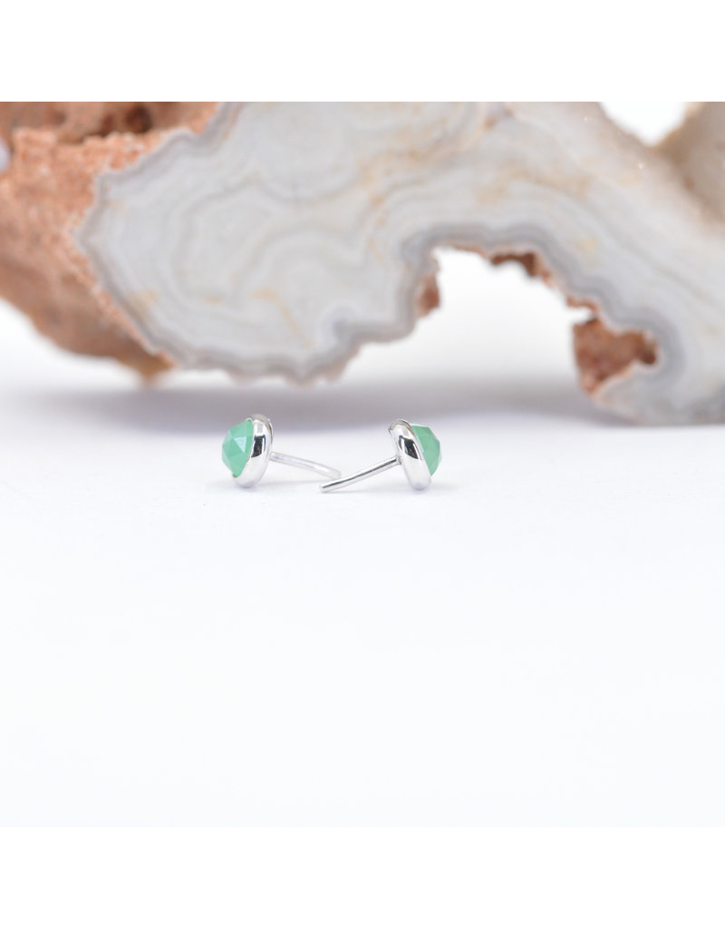 BVLA 3mm Cup with Rose Cut Chrysoprase in 14k White Gold Threadless Ends