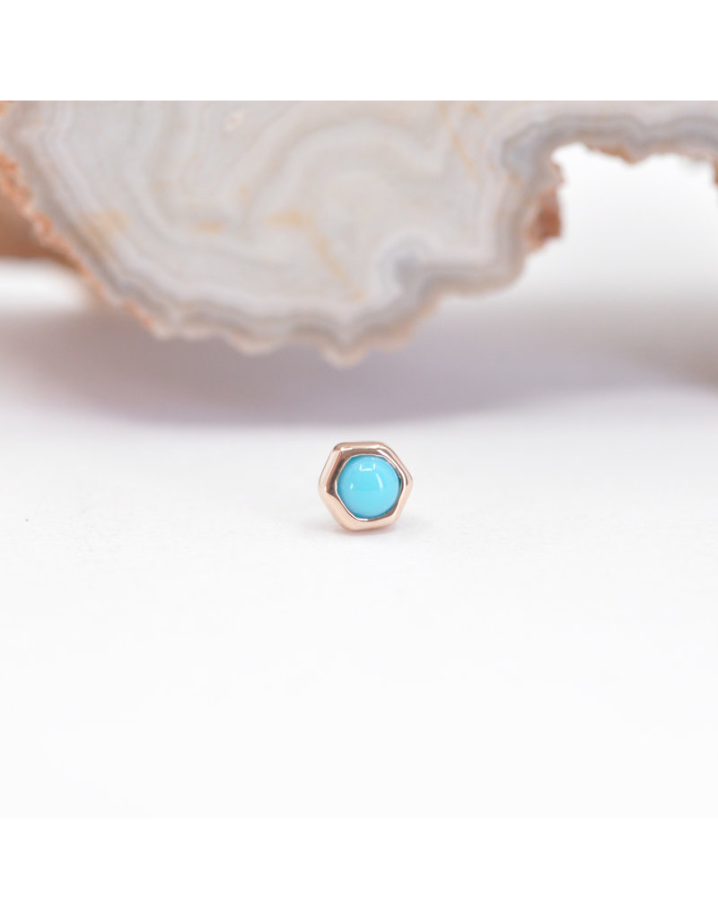 BVLA 3mm Honeycomb with 2mm Turquoise Cabochon in 14k Rose Gold Threadless Ends