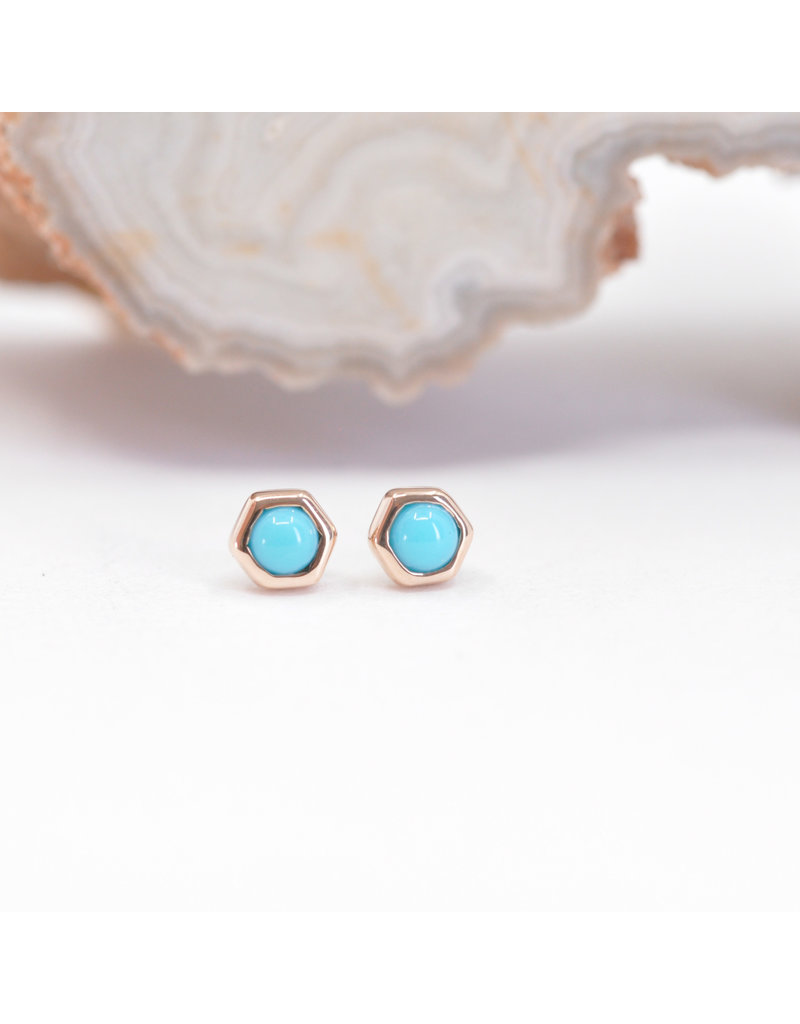 BVLA 3mm Honeycomb with 2mm Turquoise Cabochon in 14k Rose Gold Threadless Ends
