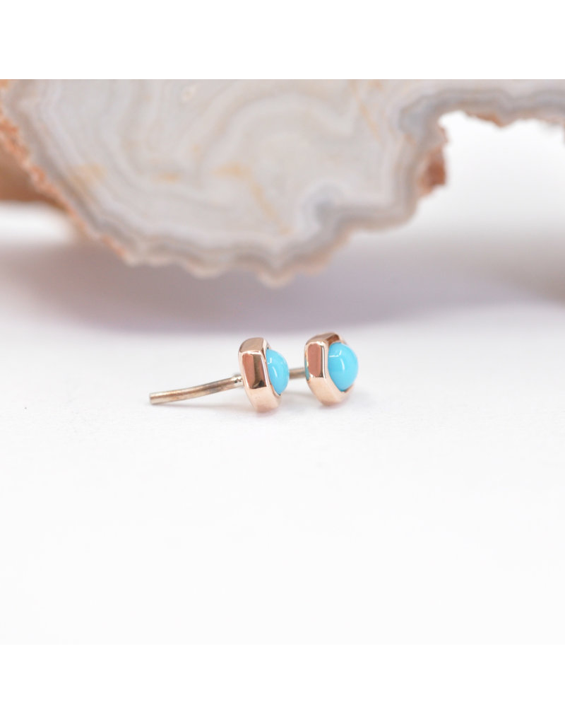 BVLA 3mm Honeycomb with 2mm Turquoise Cabochon in 14k Rose Gold Threadless Ends