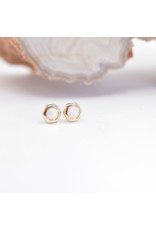 BVLA 3mm Honeycomb with 2mm Synthetic White Opal Cabochon in 14k Yellow Gold Threadless Ends
