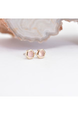 BVLA 3mm Honeycomb with 2mm Sandblasted Rose Quartz Cabochon in 14k Yellow Gold Threadless Ends