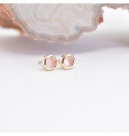 BVLA 3mm Honeycomb Rose Quartz Yellow Gold Threadless Ends