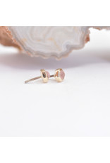 BVLA 3mm Honeycomb with 2mm Sandblasted Rose Quartz Cabochon in 14k Yellow Gold Threadless Ends