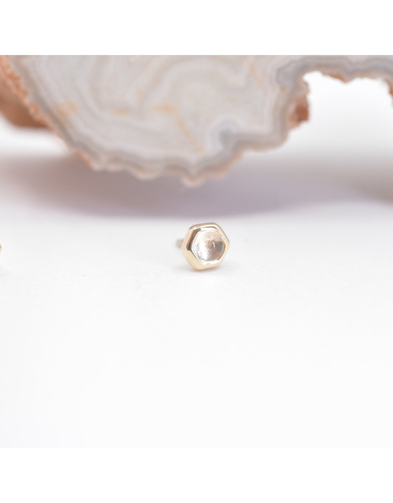 BVLA 3mm Honeycomb with 2mm Rose Quartz Cabochon in 14k Yellow Gold Threadless Ends