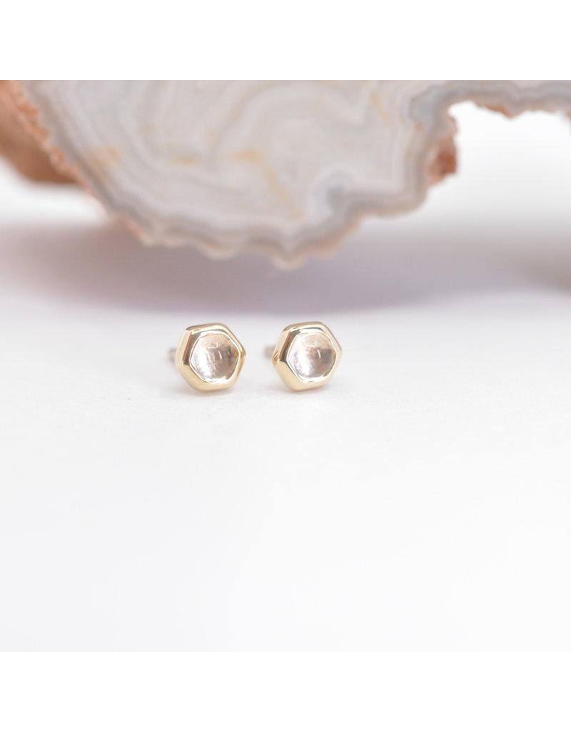 BVLA 3mm Honeycomb with 2mm Rose Quartz Cabochon in 14k Yellow Gold Threadless Ends