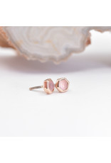 BVLA 3mm Honeycomb with 2mm Rose Cut, Sandblasted Rose Quartz Cabochon in 14k Rose Gold Threadless Ends