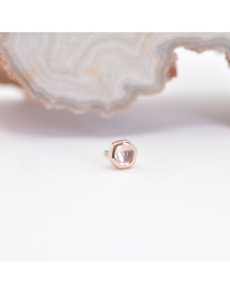 BVLA 3mm Honeycomb with 2mm Rose Quartz Cabochon in 14k Rose Gold Threadless Ends