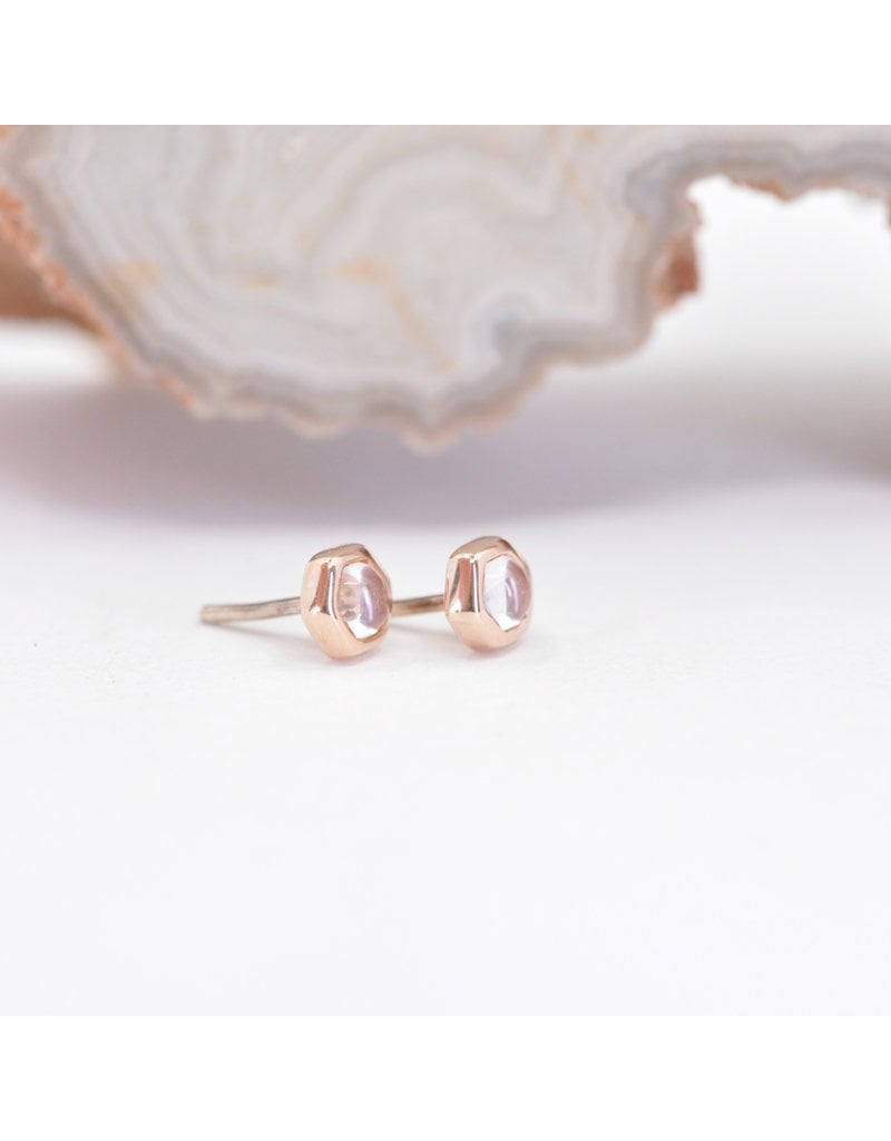 BVLA 3mm Honeycomb with 2mm Rose Quartz Cabochon in 14k Rose Gold Threadless Ends
