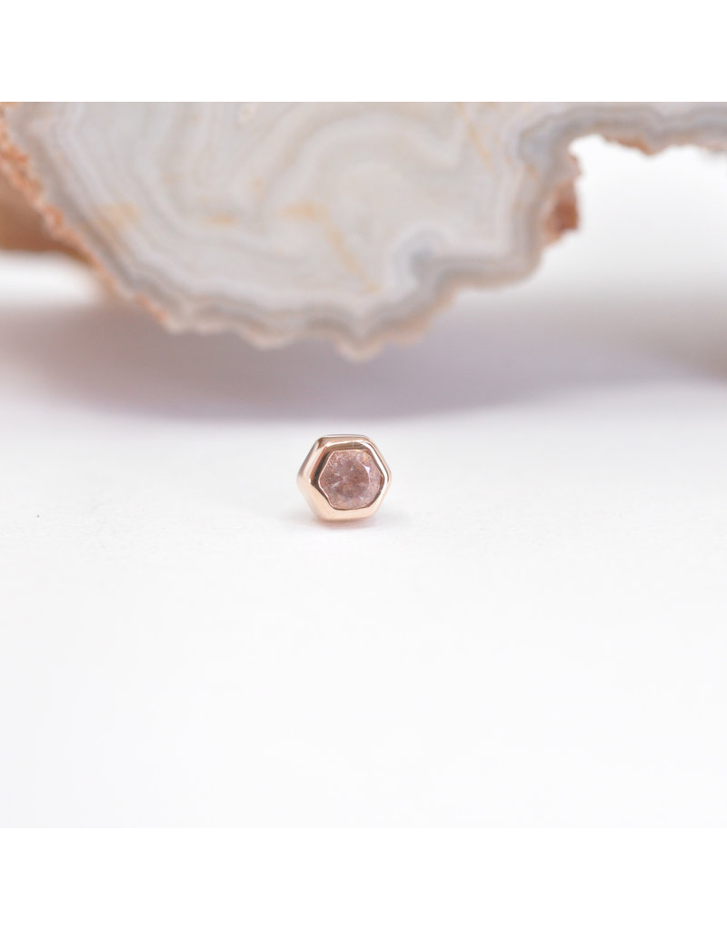 BVLA 3mm Honeycomb with 2mm Faceted Oregon Sunstone in 14k Yellow Gold Threadless Ends