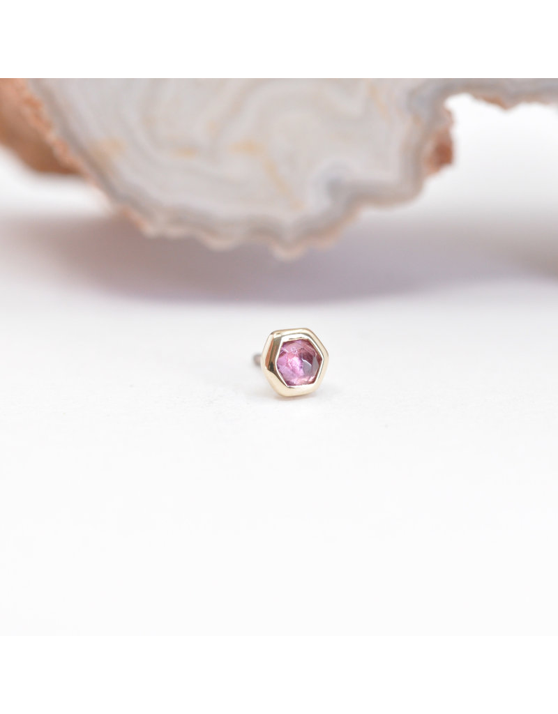 BVLA 3mm Honeycomb with 2mm Rose Cut Grade AA Rhodolite in 14k Yellow Gold Threadless Ends
