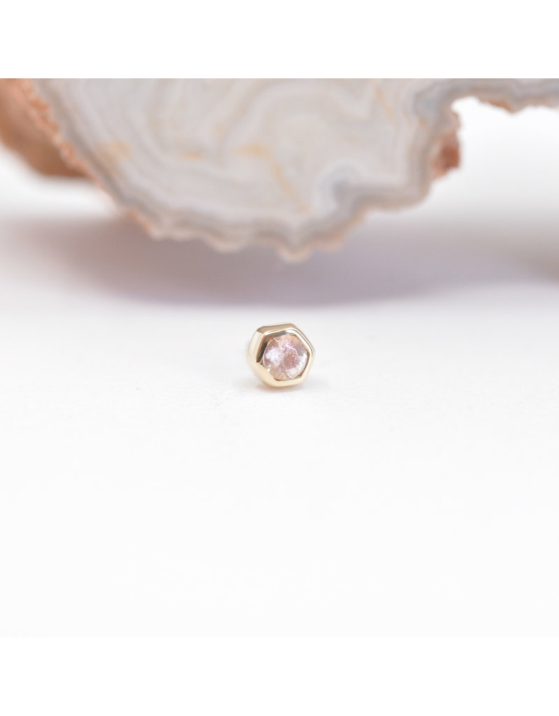 BVLA 3mm Honeycomb with 2mm Faceted Oregon Sunstone in 14k Yellow Gold Threadless Ends