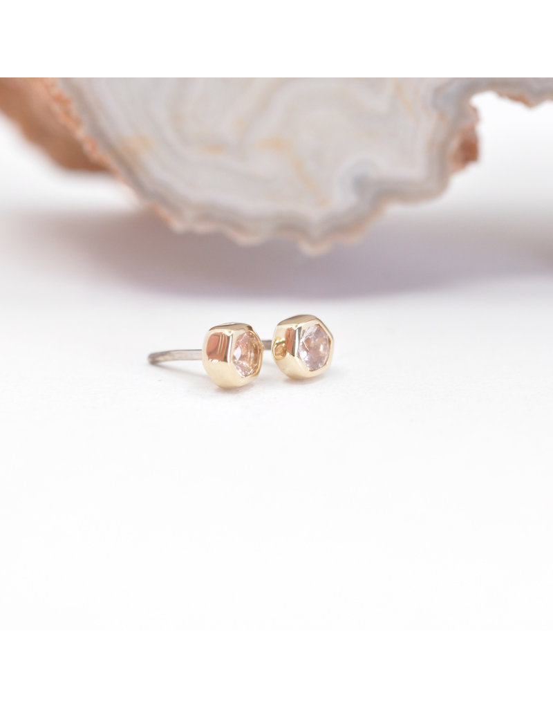 BVLA 3mm Honeycomb with 2mm Faceted Oregon Sunstone in 14k Yellow Gold Threadless Ends