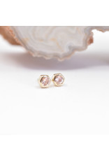 BVLA 3mm Honeycomb with 2mm Faceted Oregon Sunstone in 14k Yellow Gold Threadless Ends