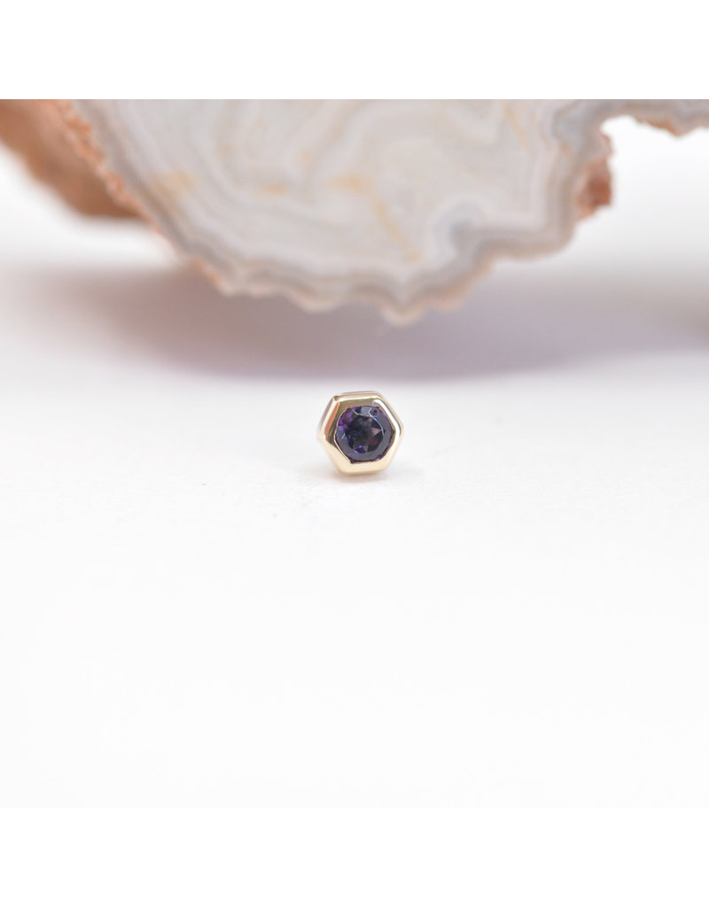 BVLA 3mm Honeycomb with 2mm Midnight Topaz in 14k Yellow Gold Threadless Ends