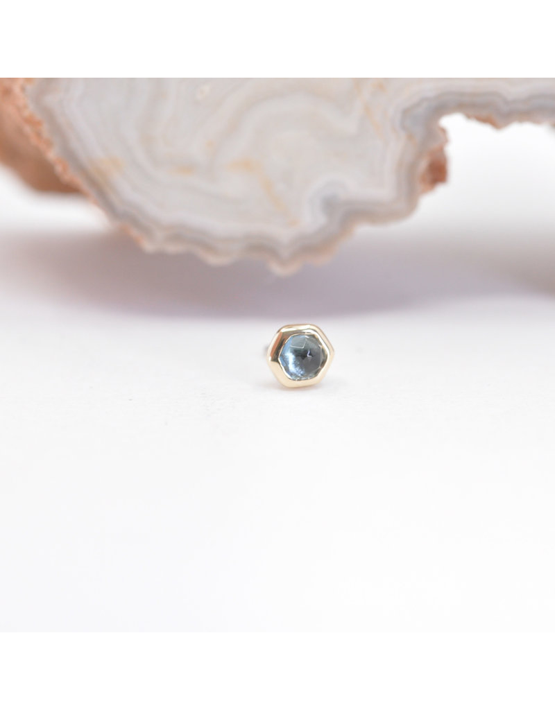 BVLA 3mm Honeycomb with 2mm Rose Cut London Blue Topaz in 14k Yellow Gold Threadless Ends