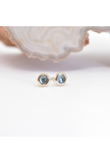 BVLA 3mm Honeycomb with 2mm Rose Cut London Blue Topaz in 14k Yellow Gold Threadless Ends