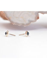 BVLA 3mm Honeycomb with 2mm Rose Cut London Blue Topaz in 14k Yellow Gold Threadless Ends