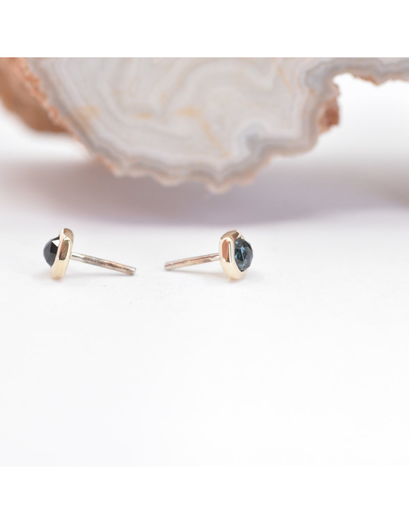 BVLA 3mm Honeycomb with 2mm Rose Cut London Blue Topaz in 14k Yellow Gold Threadless Ends